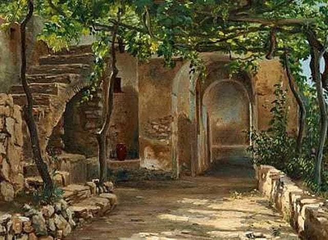 Sun and shade in a pergola, Italy by Ernst Meyer — Oil Painting Reproduction