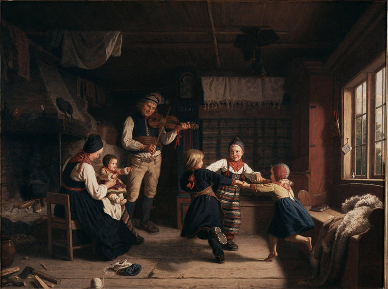 Sunday Evening in a Farmhouse in Dalarna by Amalia Lindegren — Oil Painting Reproduction