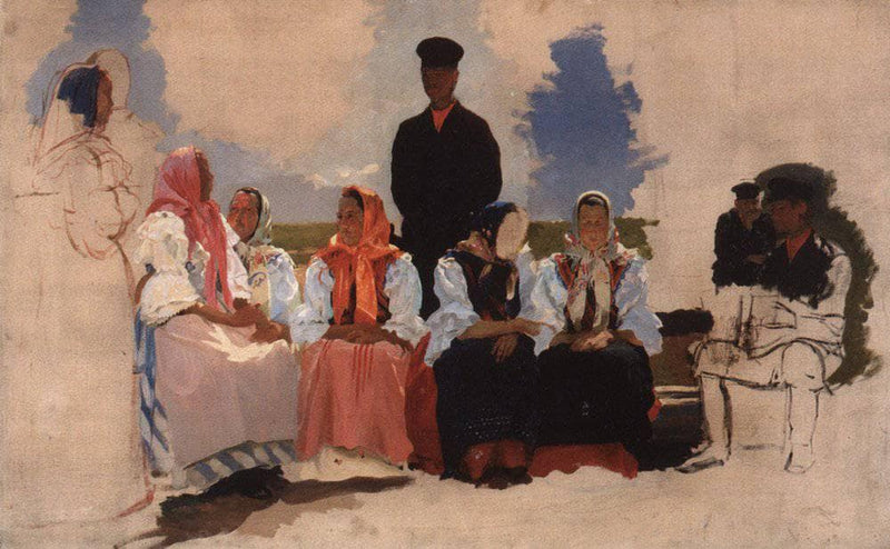 Sunday in the village by Andrei Ryabushkin — Oil Painting Reproduction