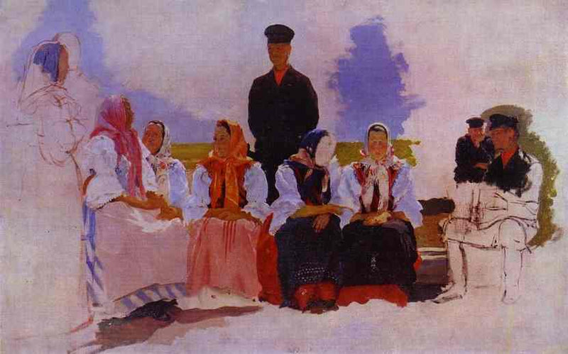 Sunday in the Village, Study by Andrei Ryabushkin — Oil Painting Reproduction