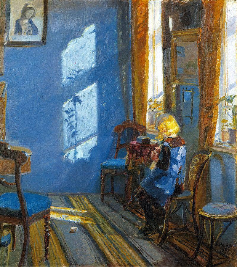 Sunlight in the Blue Room by Anna Ancher — Oil Painting Reproduction