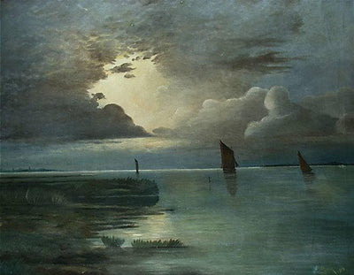 Sunset at the sea with approaching thunderstorm in study