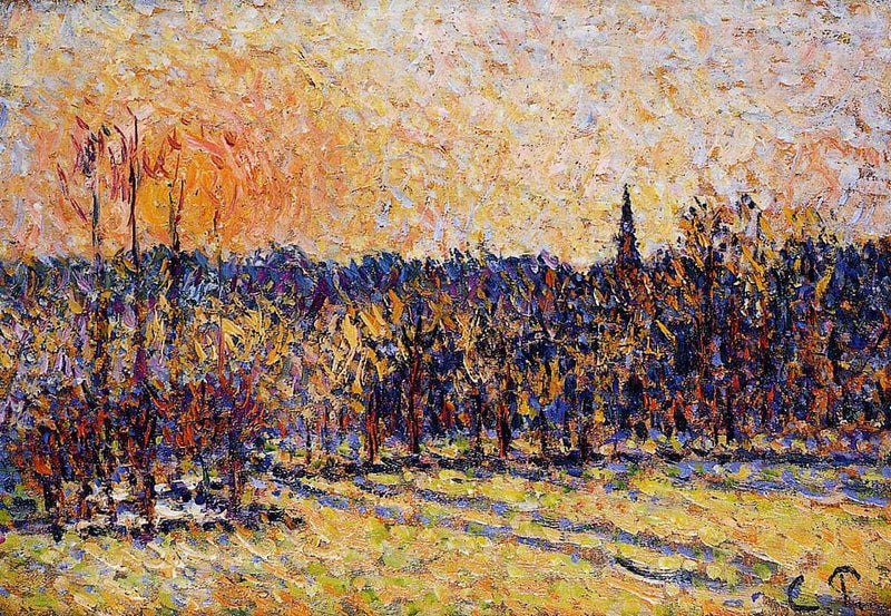 Sunset, Bazincourt Steeple by Camille Pissarro — Oil Painting Reproduction