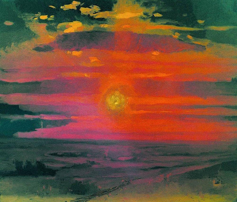 Sunset in the winter. A coast of the sea by Arkhyp Kuindzhi — Oil Painting Reproduction