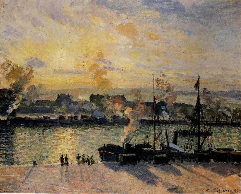 Sunset, The Port of Rouen (Steamboats) by Camille Pissarro — Oil Painting Reproduction
