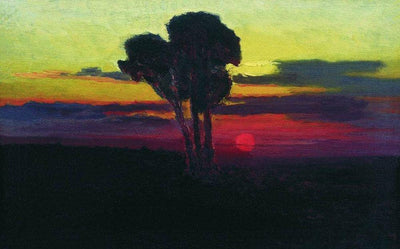 Sunset with trees in study