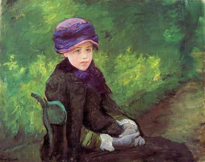 Susan Seated Outdoors Wearing a Purple Hat in bedroom