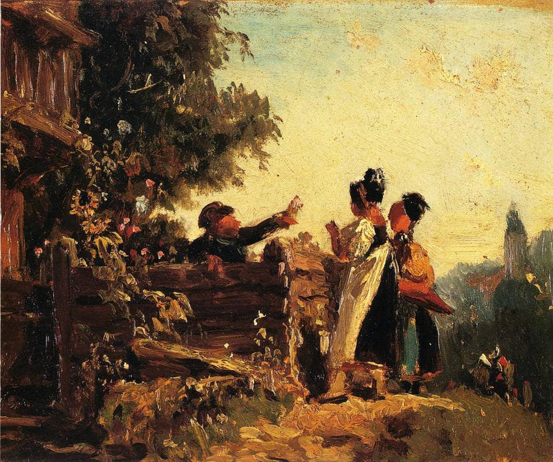 Swabian Girls at a Garden Fence by Carl Spitzweg — Oil Painting Reproduction