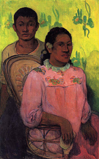 Tahitian woman and boy in study