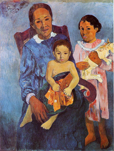 Tahitian woman and two children in home office
