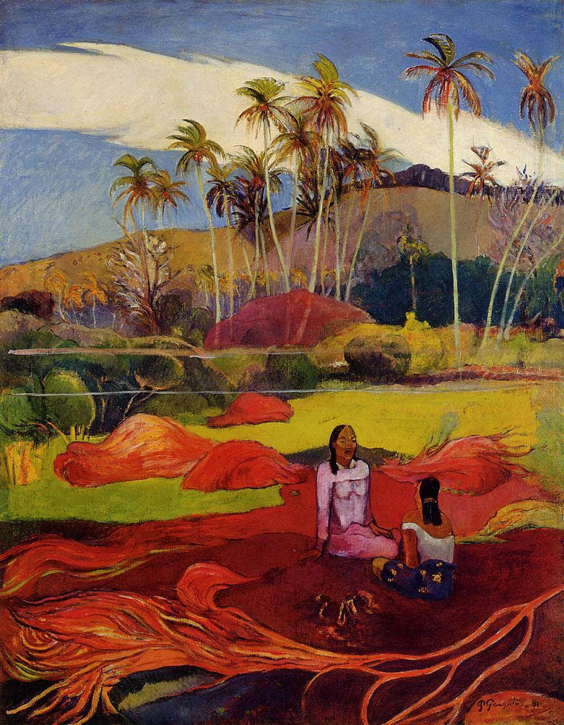 Tahitian women under the palms by Paul Gauguin — Oil Painting Reproduction