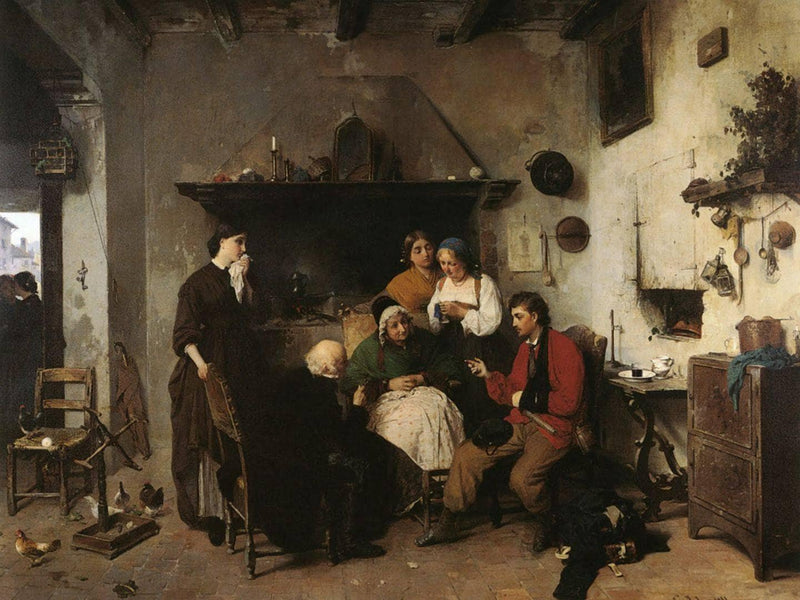 Tale of the wounded Garibaldian by Gerolamo Induno — Oil Painting Reproduction