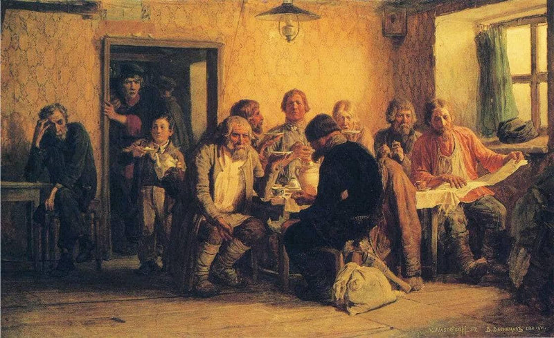 Tea drinking in a Tavern by Viktor Vasnetsov — Oil Painting Reproduction