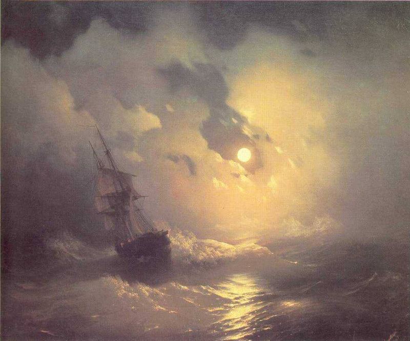 Tempest on the sea at night by Ivan Aivazovsky — Oil Painting Reproduction