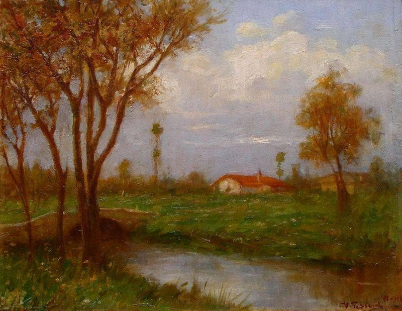 Landscape with river (June 1941) by Vittorio Tessari — Oil Painting Reproduction