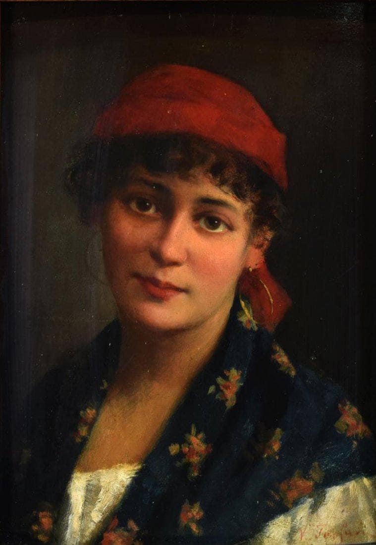 Young peasant woman by Vittorio Tessari — Oil Painting Reproduction