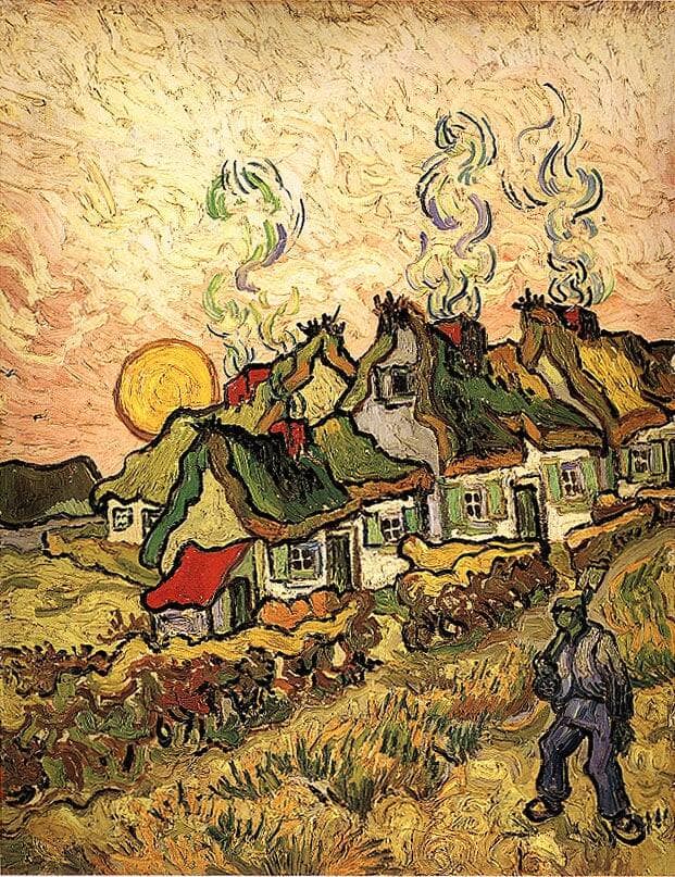 Thatched Cottages in the Sunshine Reminiscence of the North by Vincent van Gogh — Oil Painting Reproduction