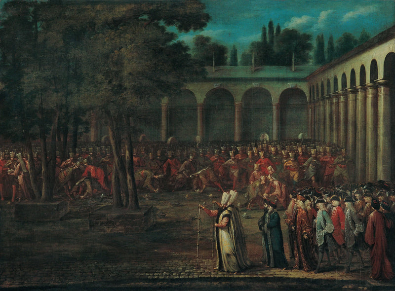 The Ambassadorial Delegation Passing Through the Second Courtyard of the Topkapı Palace by Jean Baptiste Vanmour — Oil Painting Reproduction