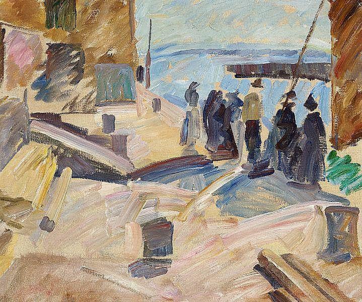 The arrival of the mail boat, Christiansø (study) by Edvard Weie — Oil Painting Reproduction