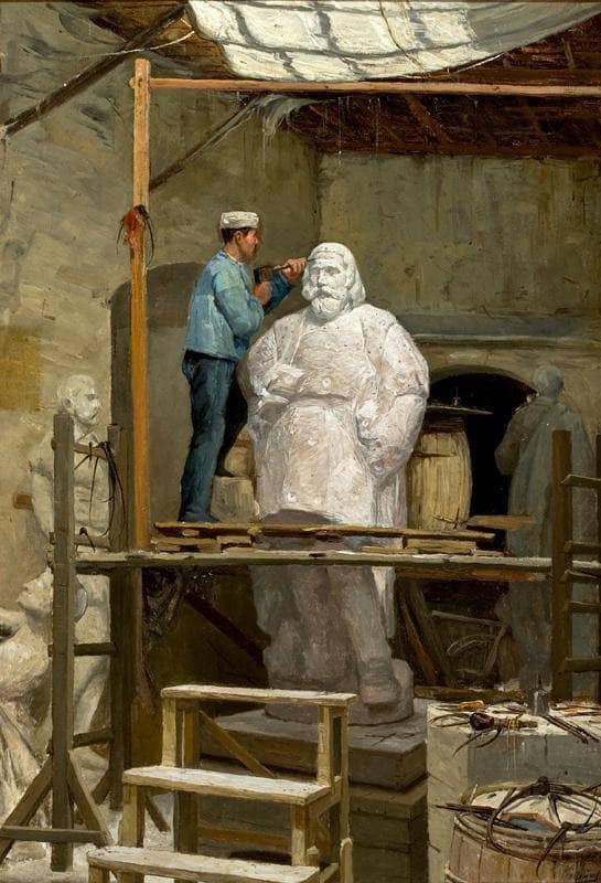 The Atelier of the Sculptor Simões de Almeida by Jose Malhoa — Oil Painting Reproduction