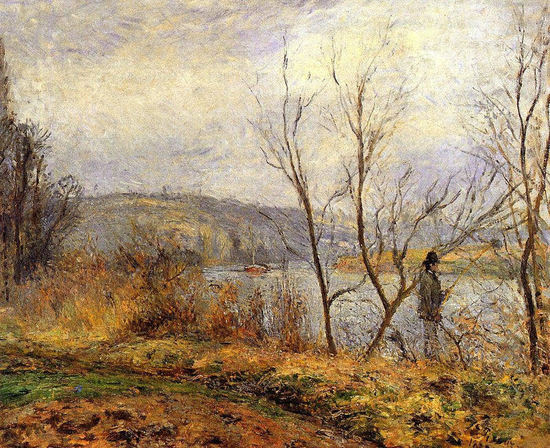 The Banks of the Oise, Pontoise (also known as Man Fishing) by Camille Pissarro — Oil Painting Reproduction