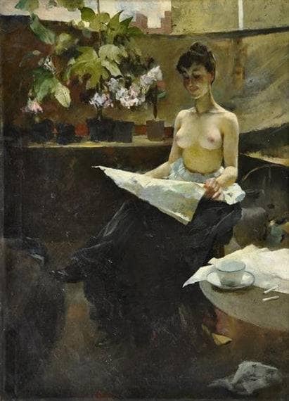The beautiful model by Viktor Oliva — Oil Painting Reproduction
