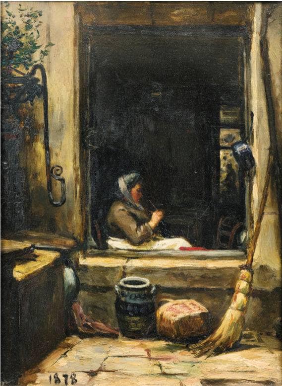 The butcher's wife knitting by Émile Friant — Oil Painting Reproduction