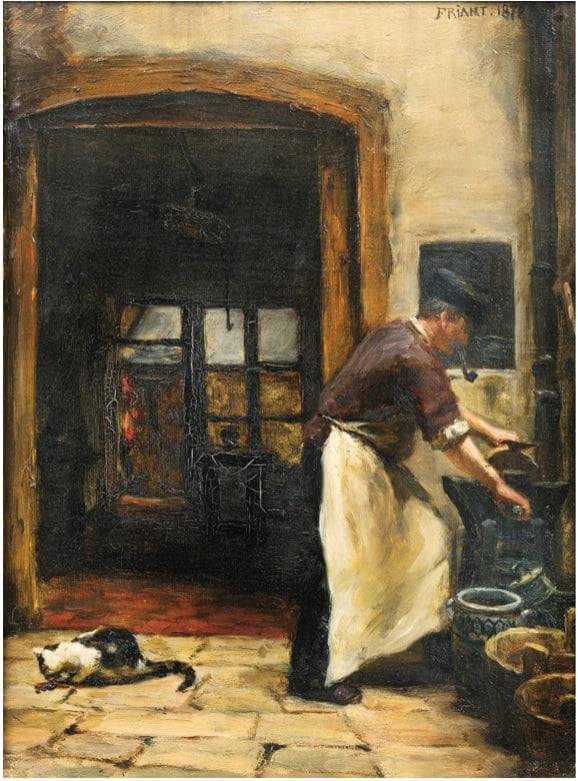 The butcher with his pipe and cat by Émile Friant — Oil Painting Reproduction