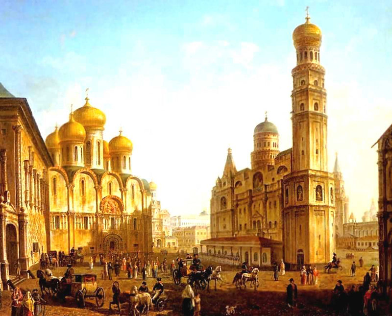 The Cathedral Square in the Moscow Kremlin by Fyodor Alekseyev — Oil Painting Reproduction