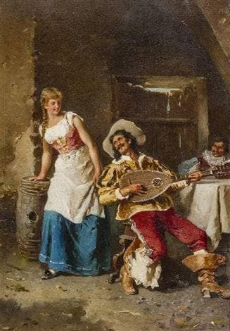 The cavalier's serenade by Gustavo Simoni — Oil Painting Reproduction