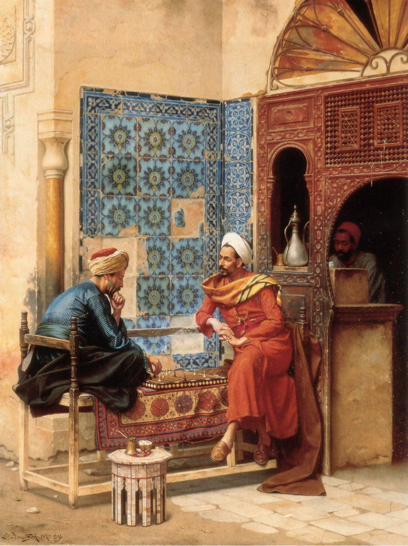 The chess game between Tha'ÄlibÄ« and Bakhazari by Ludwig Deutsch — Oil Painting Reproduction