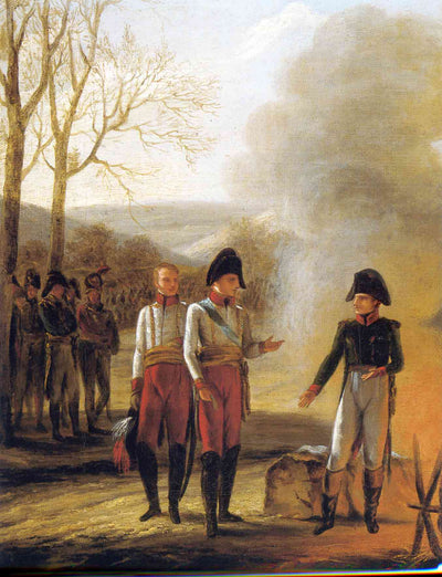The conversation of Napoleon and Francois II in modern living room