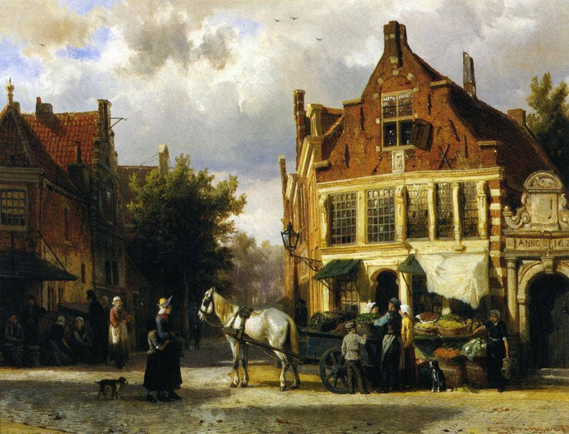 The Corner of Westerstraat and Tabakstraat in Enkhuizen by Cornelis Springer — Oil Painting Reproduction