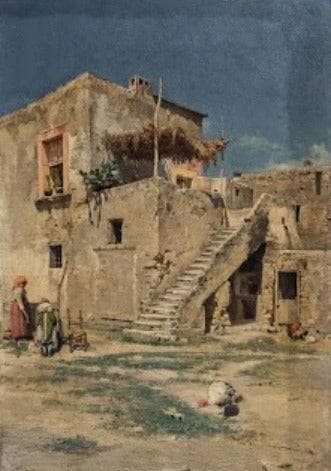 The courtyard by Vincenzo Caprile — Oil Painting Reproduction