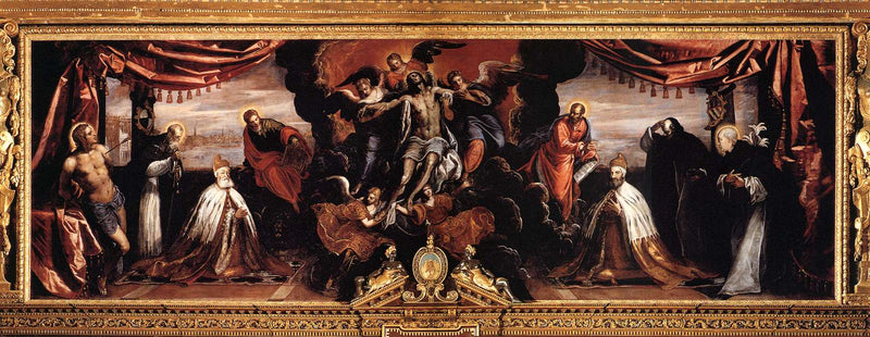 The Dead Christ Adored by Doges Pietro Lando and Marcantonio Trevisan by Tintoretto, Oil Painting Reproduction