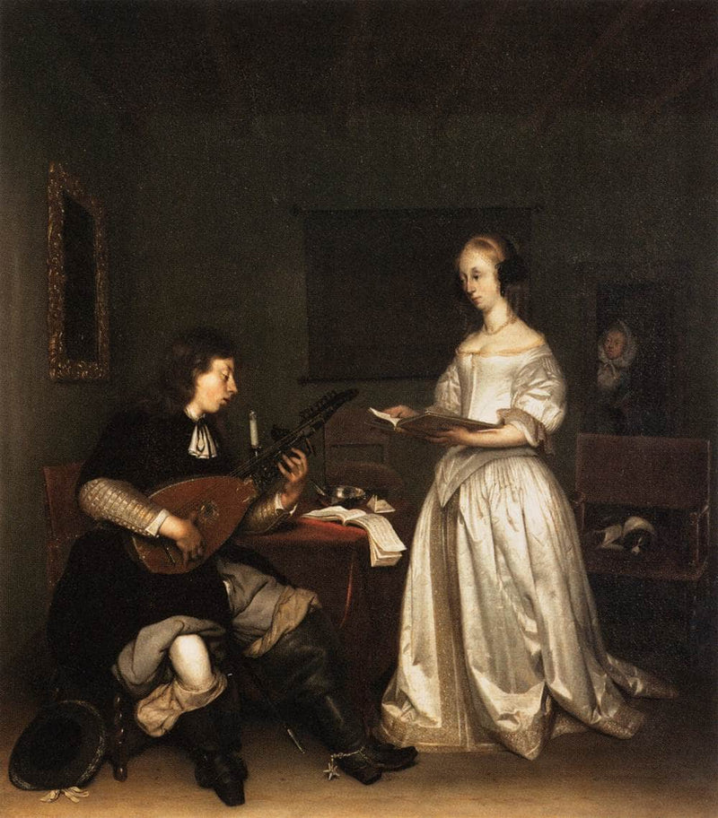 The Duet: Singer and Theorbo Player by Gerard Terborch — Oil Painting Reproduction