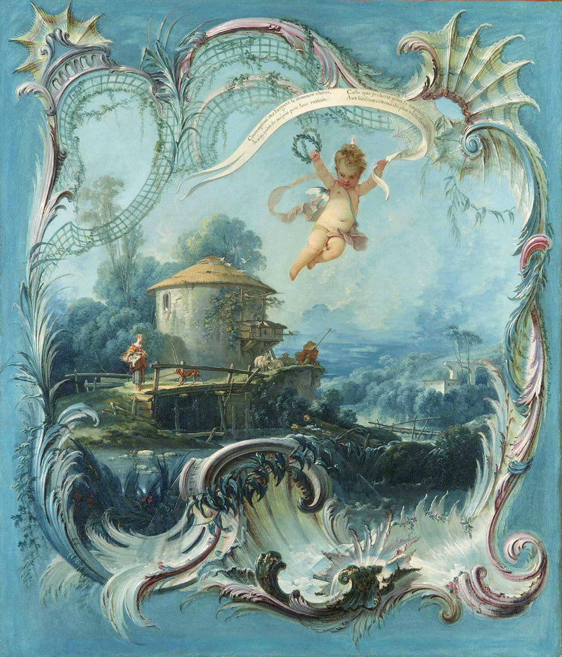 The Enchanted Home A Pastoral Landscape Surmounted by Cupid by Francois Boucher — Oil Painting Reproduction