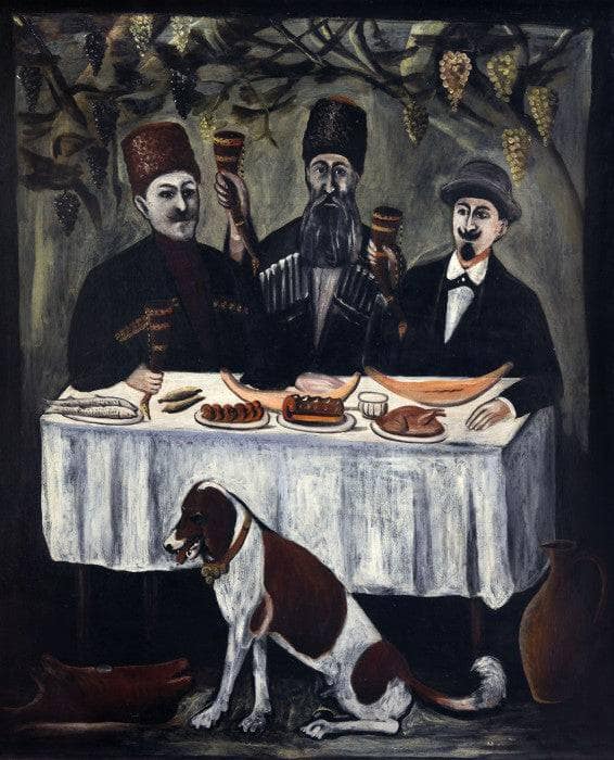 The feast in a grape gazebo by Niko Pirosmani — Oil Painting Reproduction