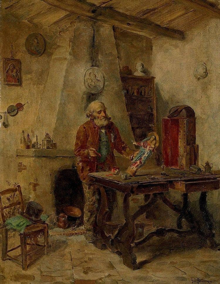 The figurine maker (2nd version) by Gerolamo Induno — Oil Painting Reproduction