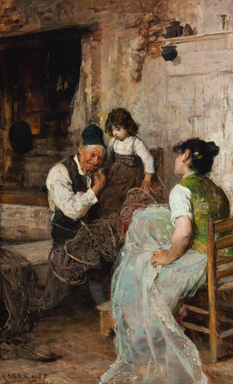 The fisherman's family by Alessandro Milesi — Oil Painting Reproduction
