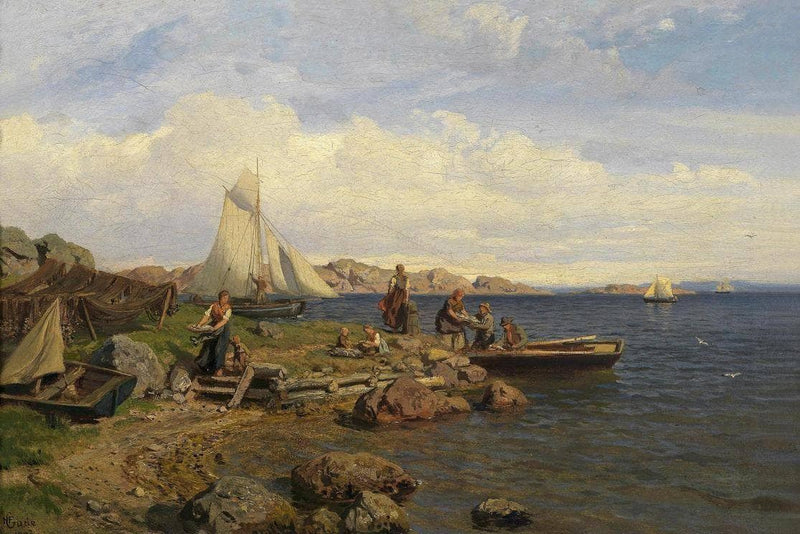 The Fishermen Arrive Onshore by Hans Gude — Oil Painting Reproduction