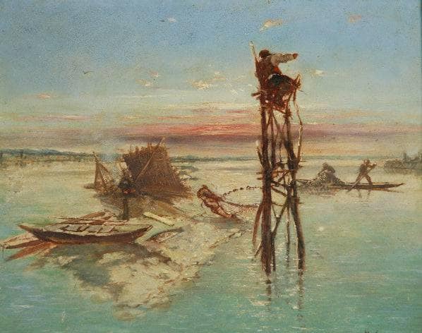 The fishermen by Michele Cammarano — Oil Painting Reproduction