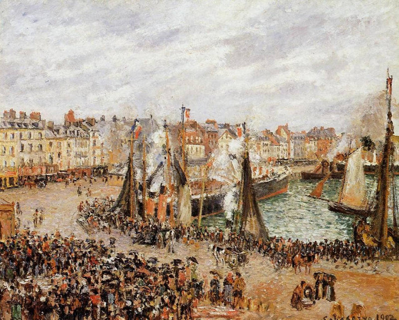 The Fishmarket, Dieppe, Grey Weather, Morning by Camille Pissarro — Oil Painting Reproduction