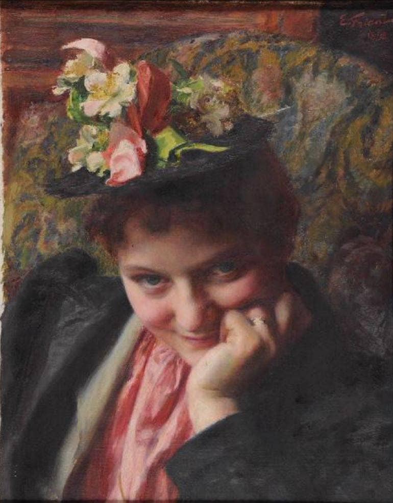 The flower hat by Émile Friant — Oil Painting Reproduction