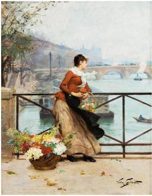 The flower vendor on the pont des Arts in Paris by Victor Gabriel Gilbert — Oil Painting Reproduction