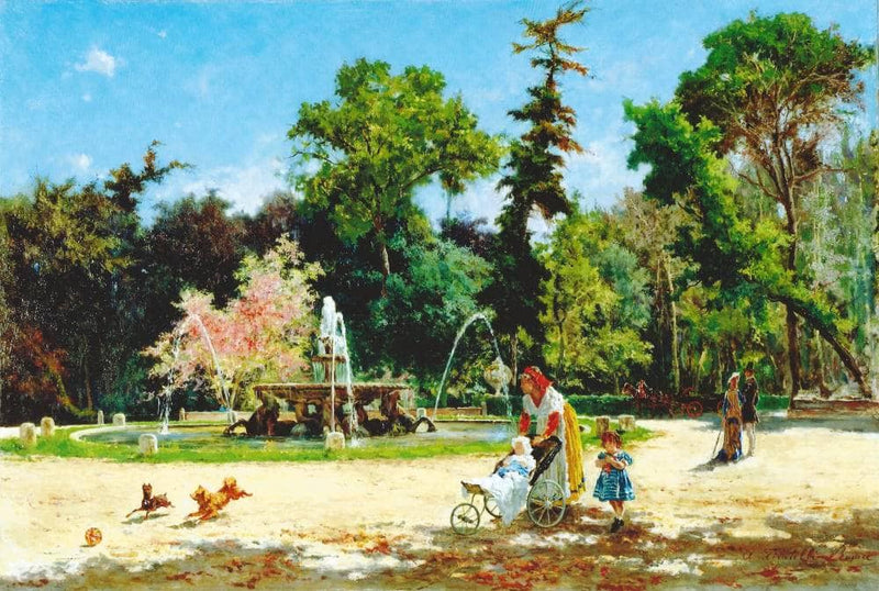 The fountain of the Sea Horses in Villa Borghese by Aurelio Tiratelli — Oil Painting Reproduction