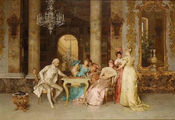 The game of chess by Francesco Beda — Oil Painting Reproduction