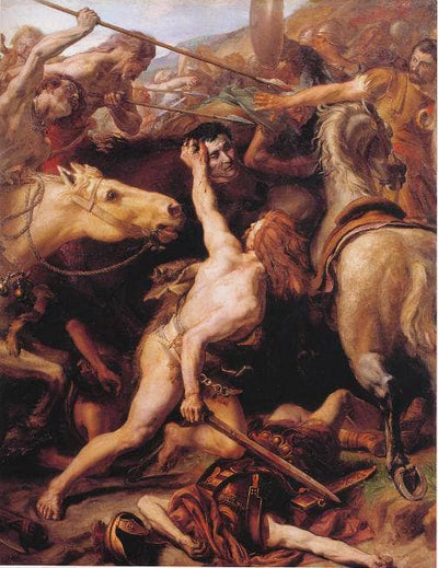 The Gaul Ducar decapitates the Roman general Gaius Flaminius at the Battle of Lake Trasimene in kitchen