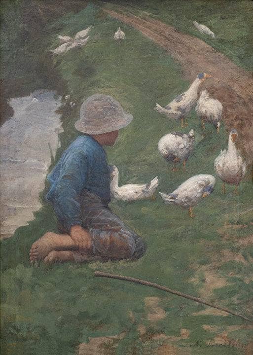 The geese guardian by Noè Bordignon — Oil Painting Reproduction