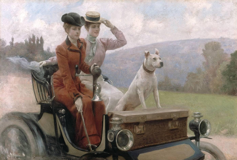 The Goldsmith Ladies in the Bois de Boulogne in 1897 on a Peugeot cart by Julius LeBlanc Stewart — Oil Painting Reproduction
